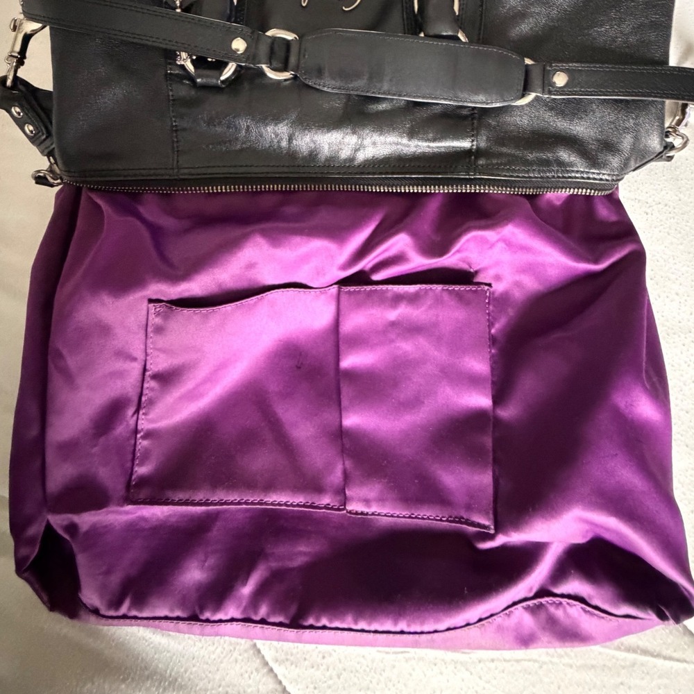 Coach Ashley Black Leather Shoulder Bag Satchel Purple Lining F15447 - Picture 6 of 14